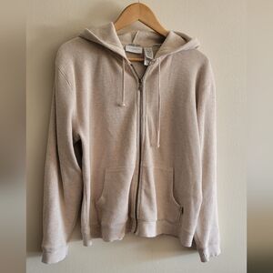 Vtg Liz Claiborne Waffled Cotton Full Zip Hoodie, Women's XL, Oatmeal Colored.
